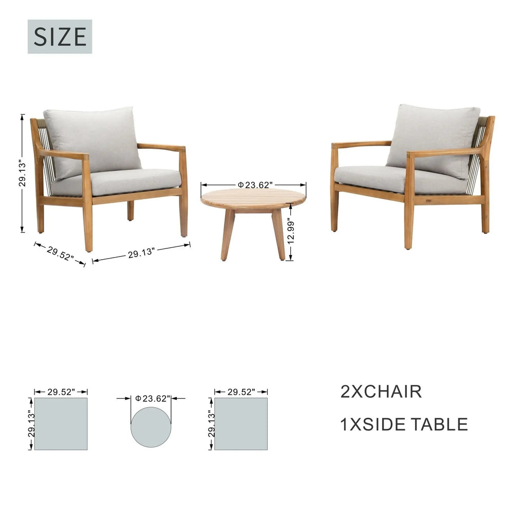 Rebel 2 - Seat Wood Patio Conversation Set with Side Table (PAS - 2513 - SC*2+ST) - Direct Wicker