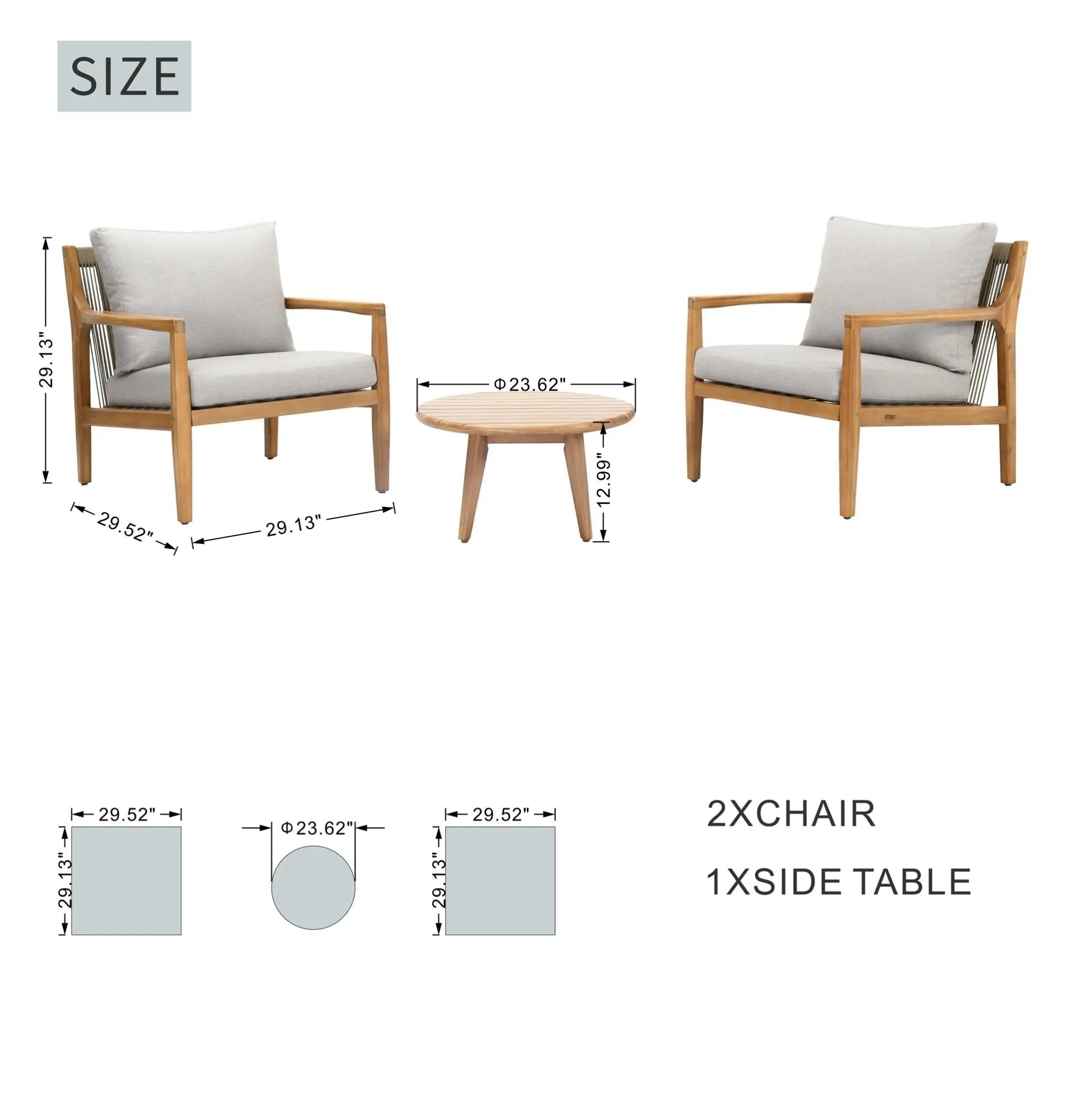 Rebel 2 - Seat Wood Patio Conversation Set with Side Table (PAS - 2513 - SC*2+ST) - Direct Wicker