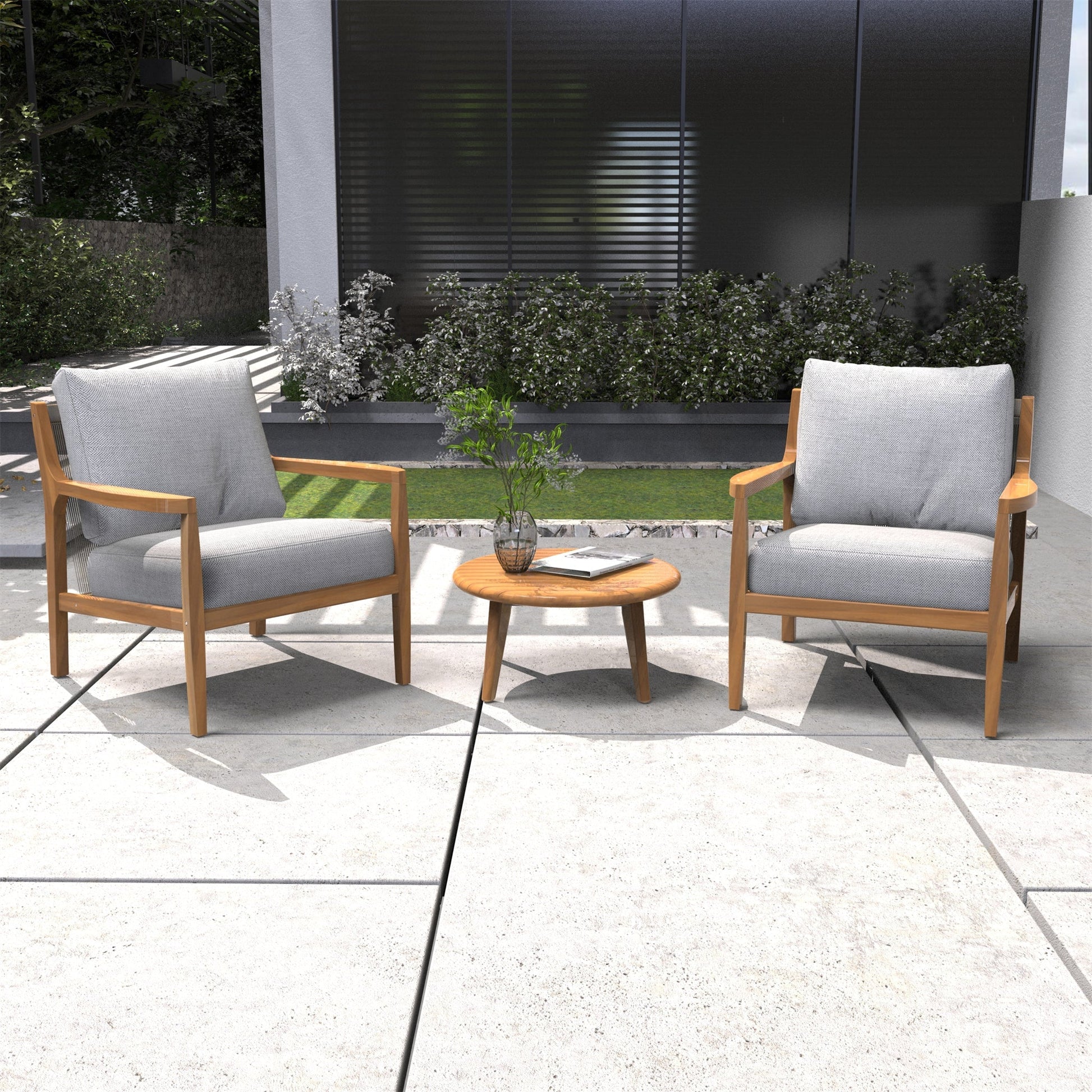 Rebel 2 - Seat Wood Patio Conversation Set with Side Table (PAS - 2513 - SC*2+ST) - Direct Wicker