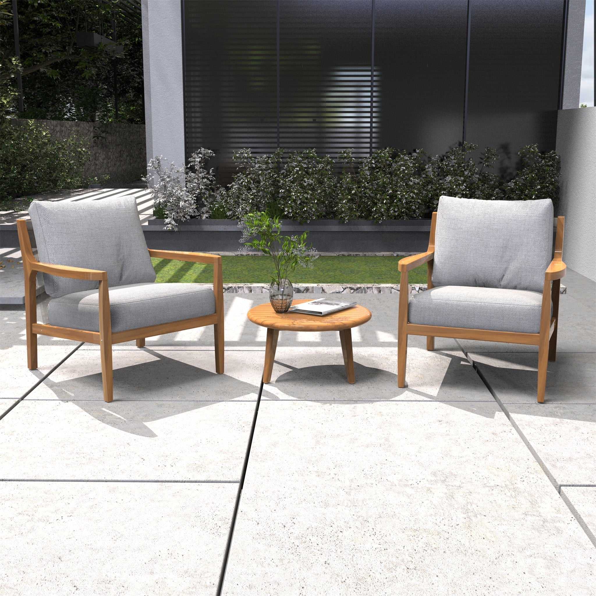Rebel 2 - Seat Wood Patio Conversation Set with Side Table (PAS - 2513 - SC*2+ST) - Direct Wicker