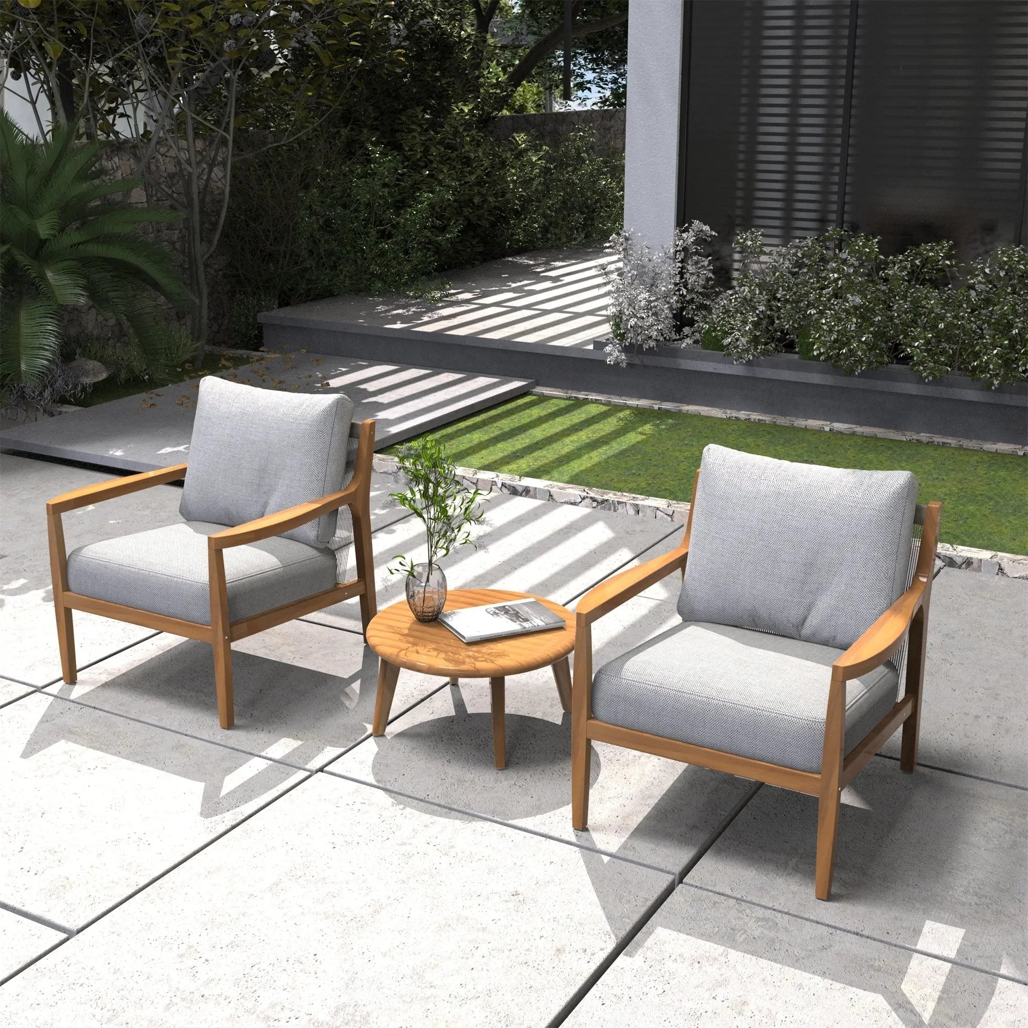 Rebel 2 - Seat Wood Patio Conversation Set with Side Table (PAS - 2513 - SC*2+ST) - Direct Wicker