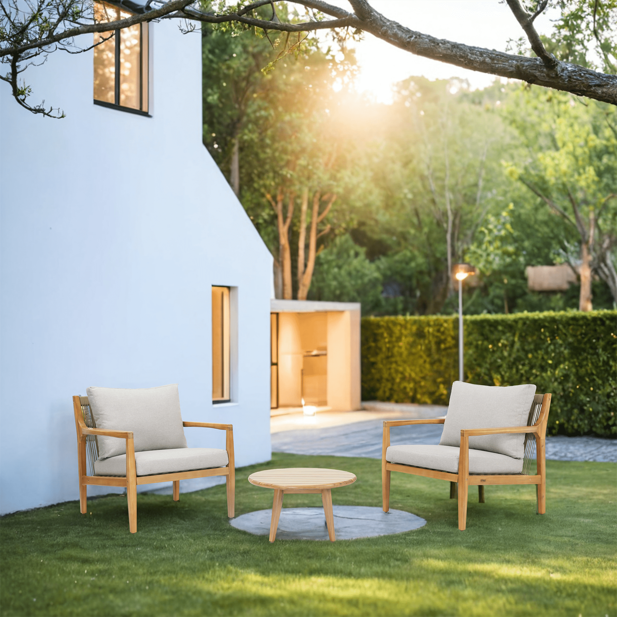 Rebel 2 - Seat Wood Patio Conversation Set with Side Table (PAS - 2513 - SC*2+ST) - Direct Wicker