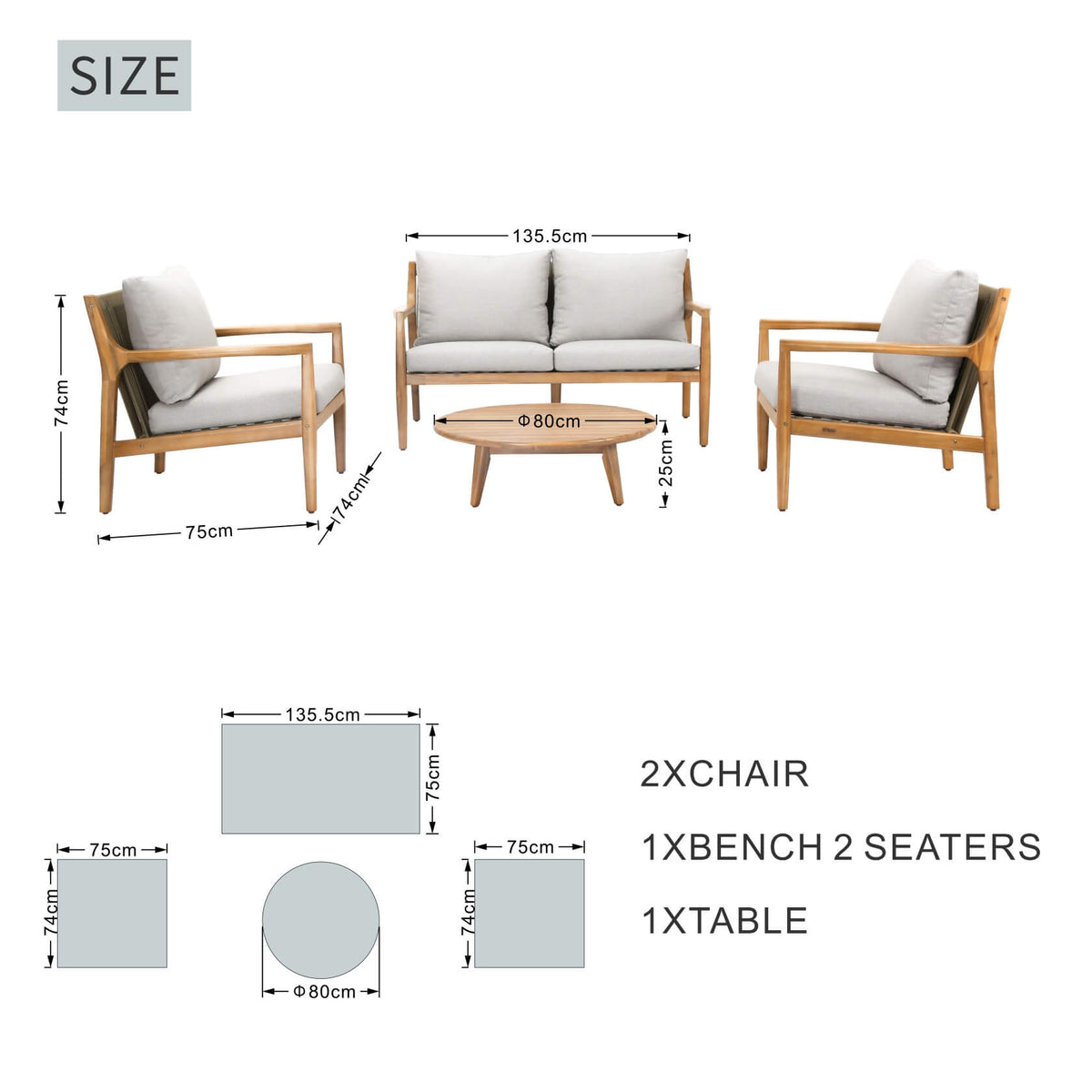 Rebel 4 - Seat Wood Patio Conversation Set (PAS - 2513 - 2SC+SC*2+TA) - Direct Wicker