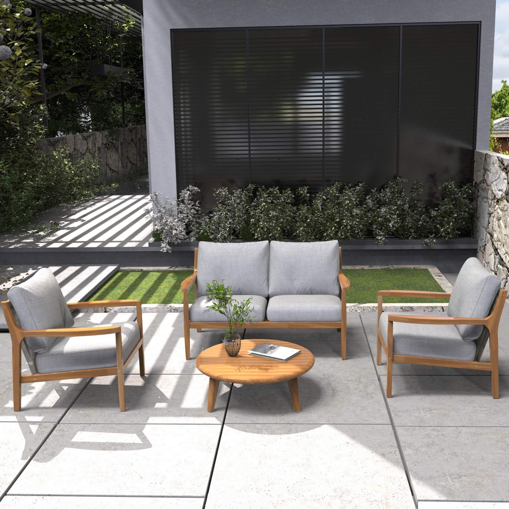 Rebel 4 - Seat Wood Patio Conversation Set (PAS - 2513 - 2SC+SC*2+TA) - Direct Wicker