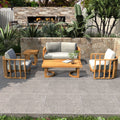 Rebel 4-Seat Wood Patio Conversation Set with Footstool (PAS-2521-2SC+SC*2+TA+ST) - Direct Wicker