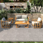 Rebel 4-Seat Wood Patio Conversation Set with Footstool (PAS-2521-2SC+SC*2+TA+ST) - Direct Wicker