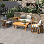 Rebel 4-Seat Wood Patio Conversation Set with Footstool (PAS-2521-2SC+SC*2+TA+ST) - Direct Wicker