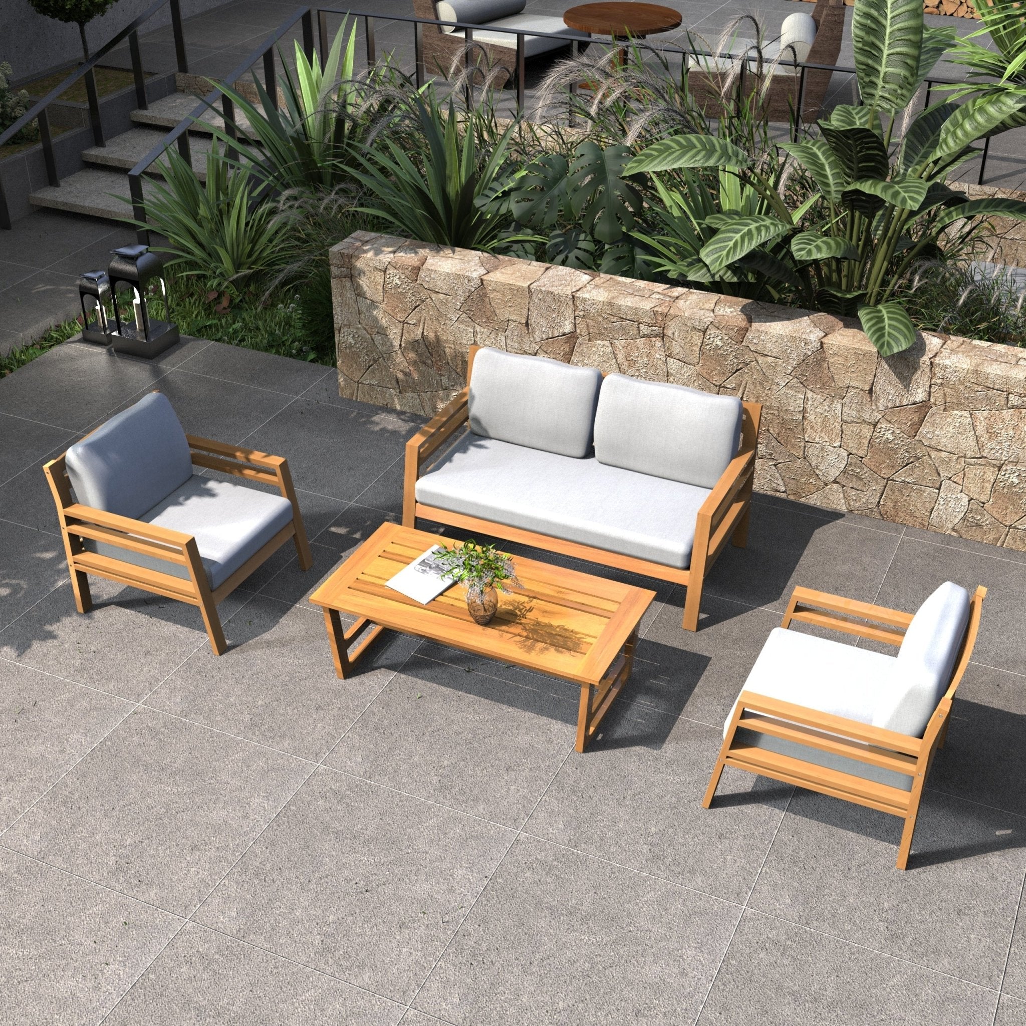 Rebel 4 - Seater Wood Patio Conversation Set (PAS - 2520 - 2SC+SC*2+TA) - Direct Wicker