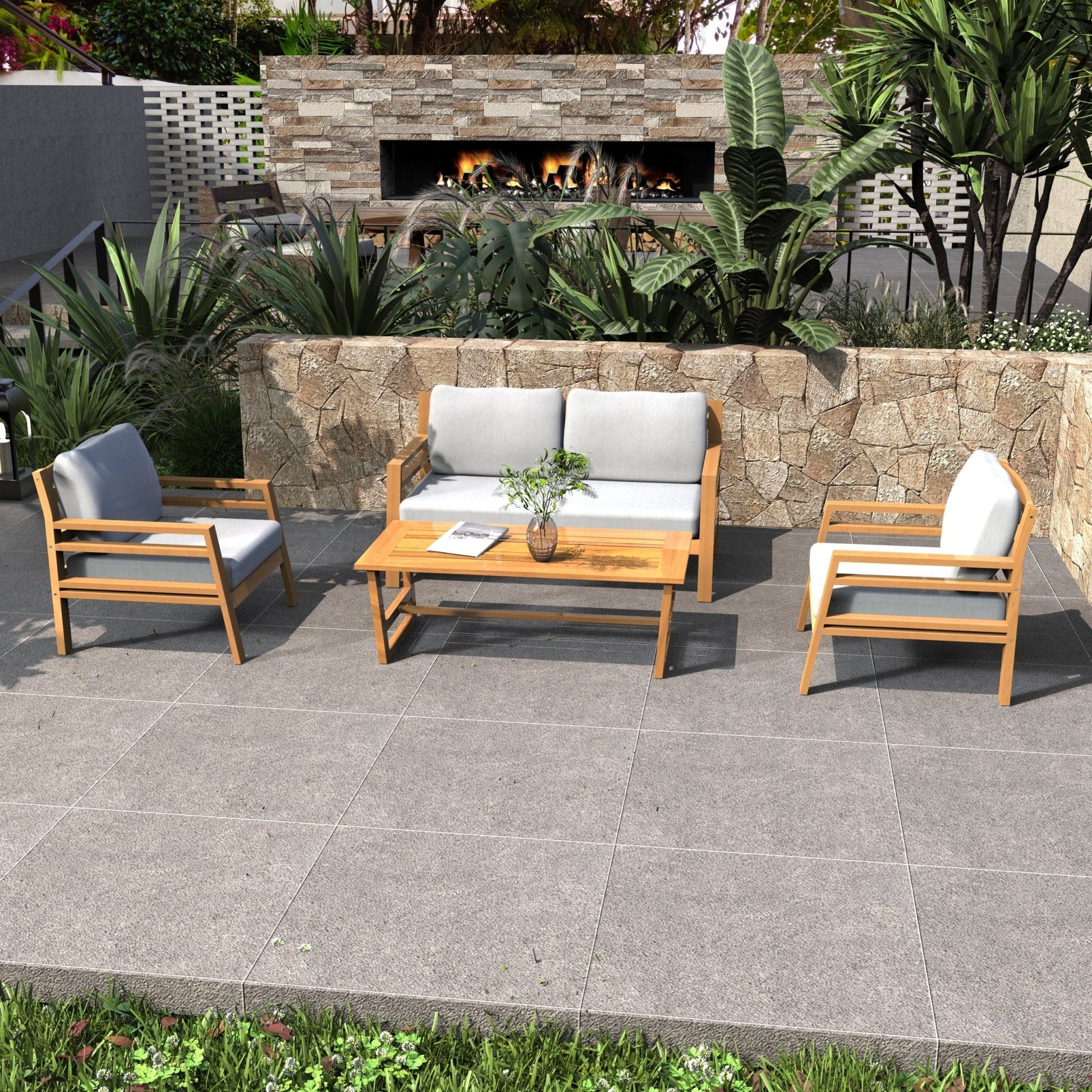 Rebel 4 - Seater Wood Patio Conversation Set (PAS - 2520 - 2SC+SC*2+TA) - Direct Wicker