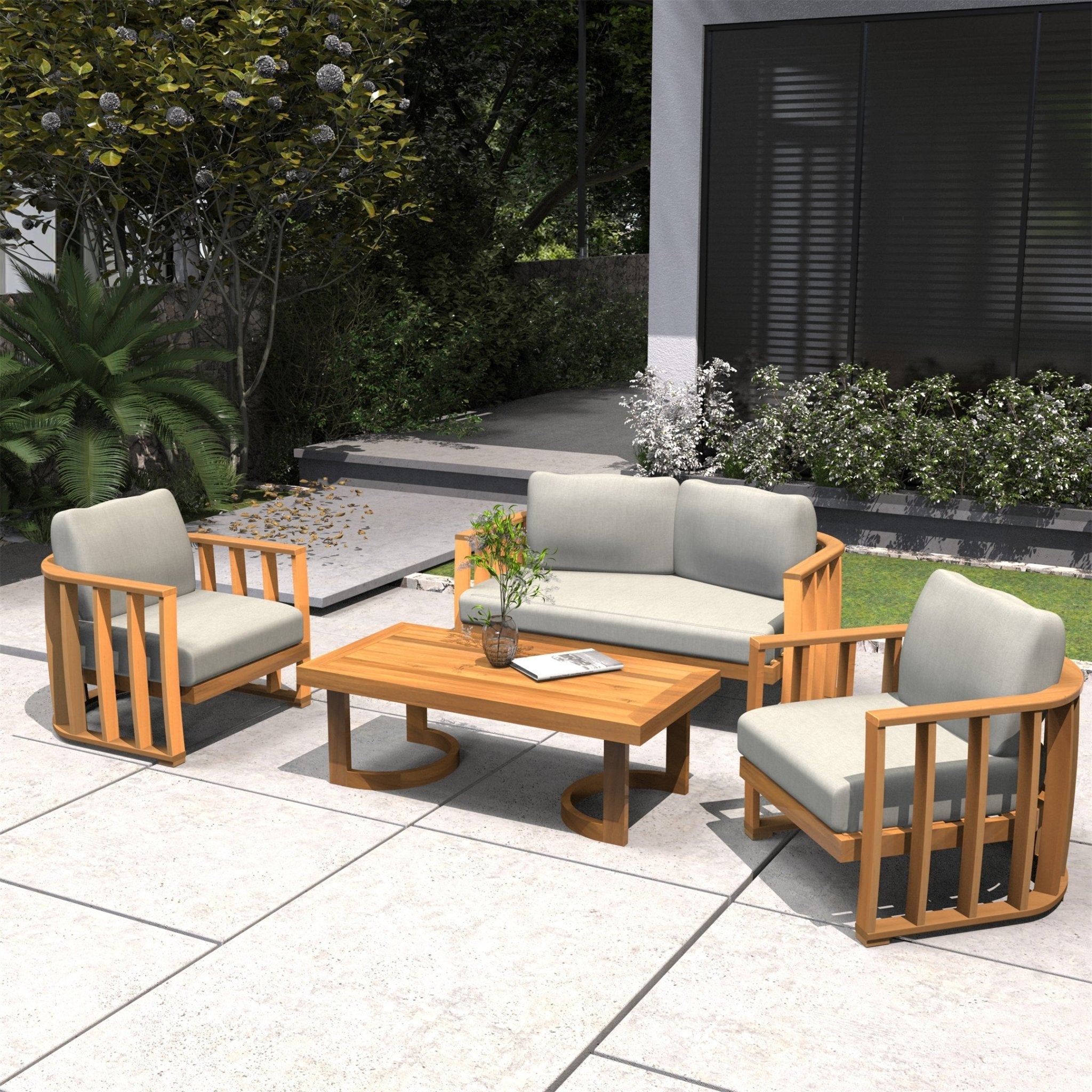 Rebel 4-Seater Wood Patio Conversation Set (PAS-2521-2SC+SC*2+TA) - Direct Wicker