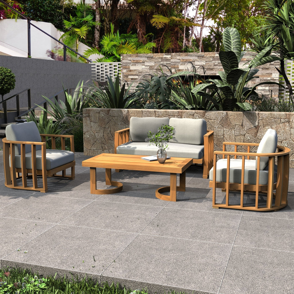Rebel 4-Seater Wood Patio Conversation Set (PAS-2521-2SC+SC*2+TA) - Direct Wicker