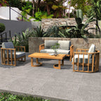 Rebel 4-Seater Wood Patio Conversation Set (PAS-2521-2SC+SC*2+TA) - Direct Wicker