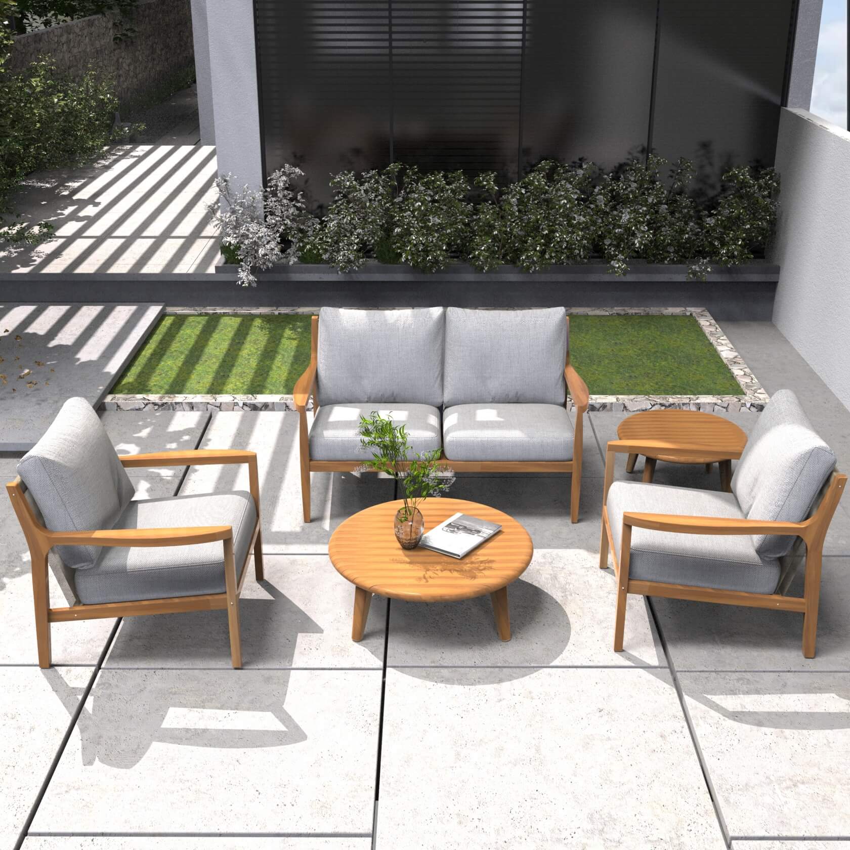 Rebel 4 - Seater Wood Patio Conversation Set with Side Table (PAS - 2513 - 2SC+SC*2+TA+ST) - Direct Wicker