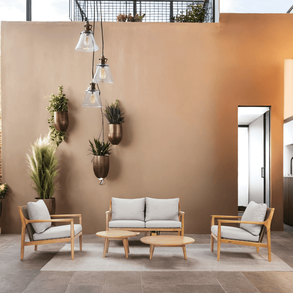 Rebel 4 - Seater Wood Patio Conversation Set with Side Table (PAS - 2513 - 2SC+SC*2+TA+ST) - Direct Wicker