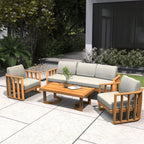 Rebel 5-Seater Wood Patio Conversation Set (PAS-2521-3SC+SC*2+TA) - Direct Wicker
