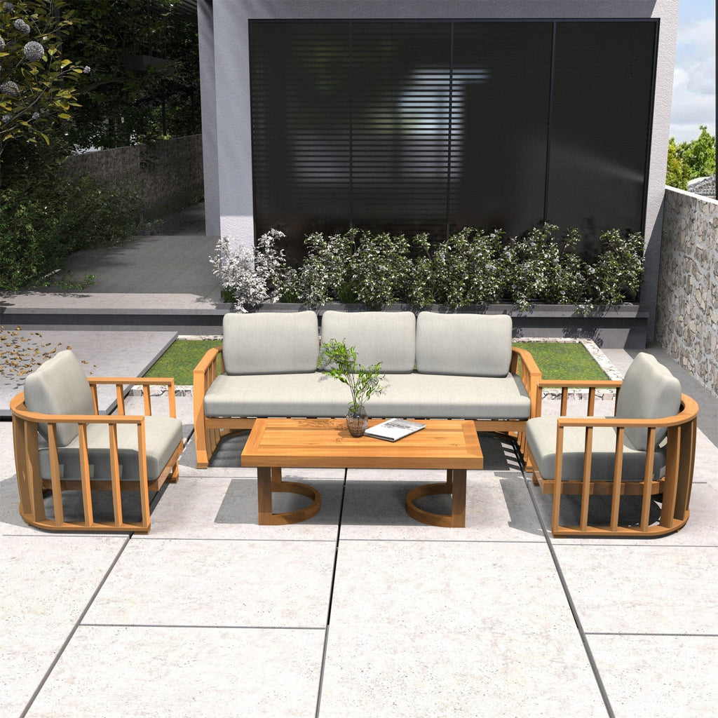 Rebel 5-Seater Wood Patio Conversation Set (PAS-2521-3SC+SC*2+TA) - Direct Wicker