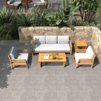 Rebel 5-Seat Wood Patio Conversation Set with Footstool (PAS-2520-3SC+SC*2+TA+ST) - Direct Wicker