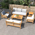 Rebel 5-Seat Wood Patio Conversation Set with Footstool (PAS-2520-3SC+SC*2+TA+ST) - Direct Wicker