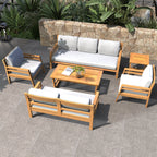 Rebel 5-Seat Wood Patio Conversation Set with Footstool (PAS-2520-3SC+SC*2+TA+ST) - Direct Wicker