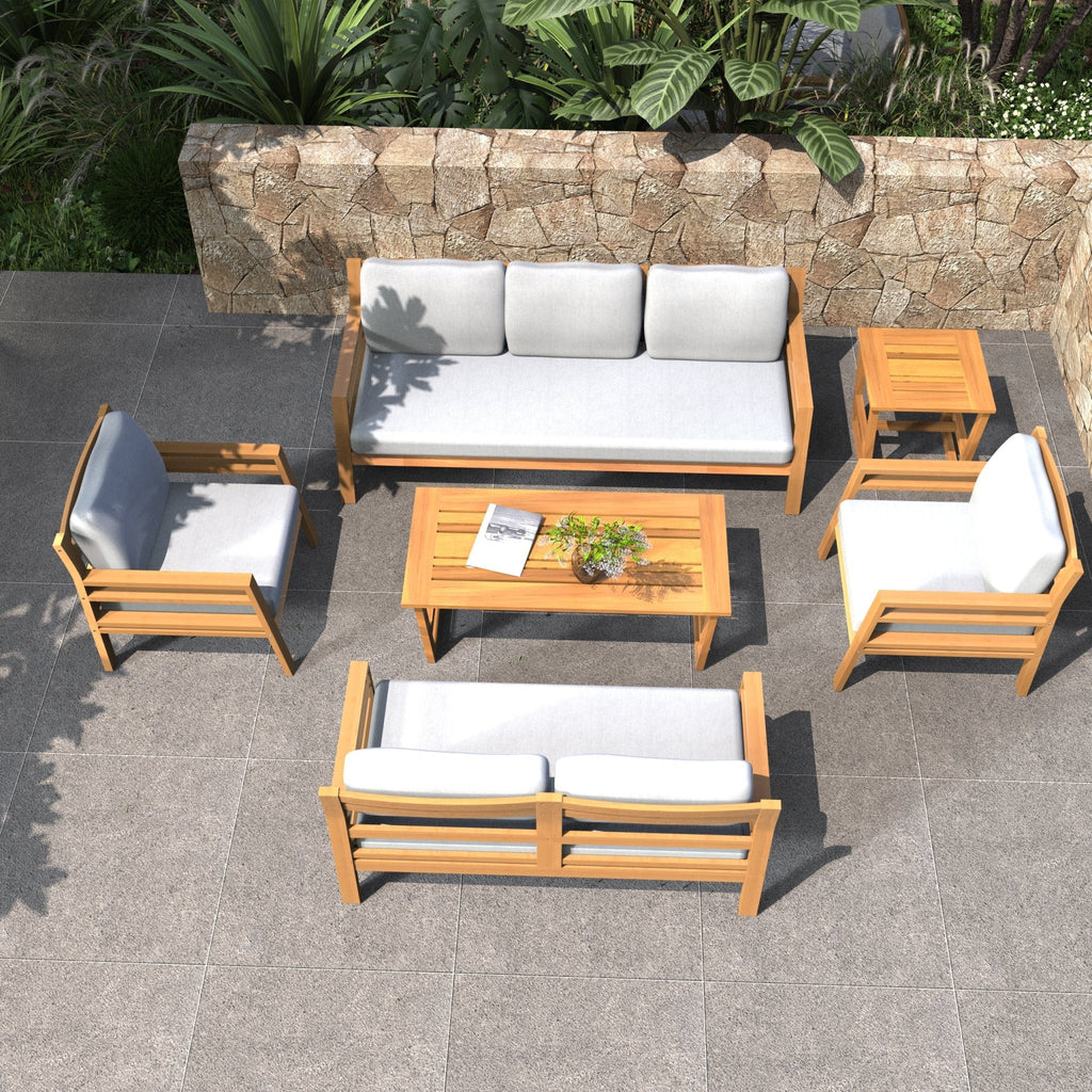 Rebel 5-Seat Wood Patio Conversation Set with Footstool (PAS-2520-3SC+SC*2+TA+ST) - Direct Wicker