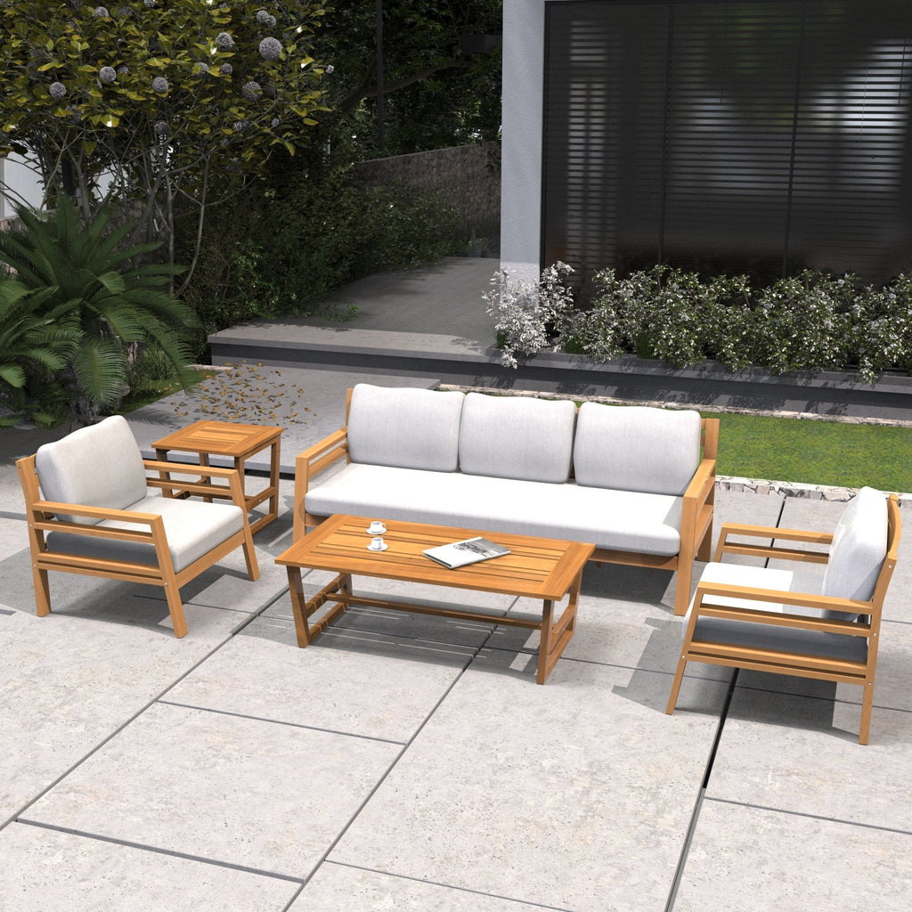 Rebel 5-Seat Wood Patio Conversation Set with Footstool (PAS-2520-3SC+SC*2+TA+ST) - Direct Wicker