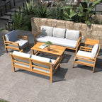 Rebel 5-Seat Wood Patio Conversation Set with Footstool (PAS-2520-3SC+SC*2+TA+ST) - Direct Wicker