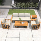Rebel 5-Seat Wood Patio Conversation Set with Footstool (PAS-2521-3SC+SC*2+TA+ST) - Direct Wicker