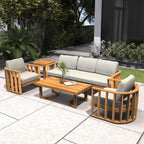 Rebel 5-Seat Wood Patio Conversation Set with Footstool (PAS-2521-3SC+SC*2+TA+ST) - Direct Wicker