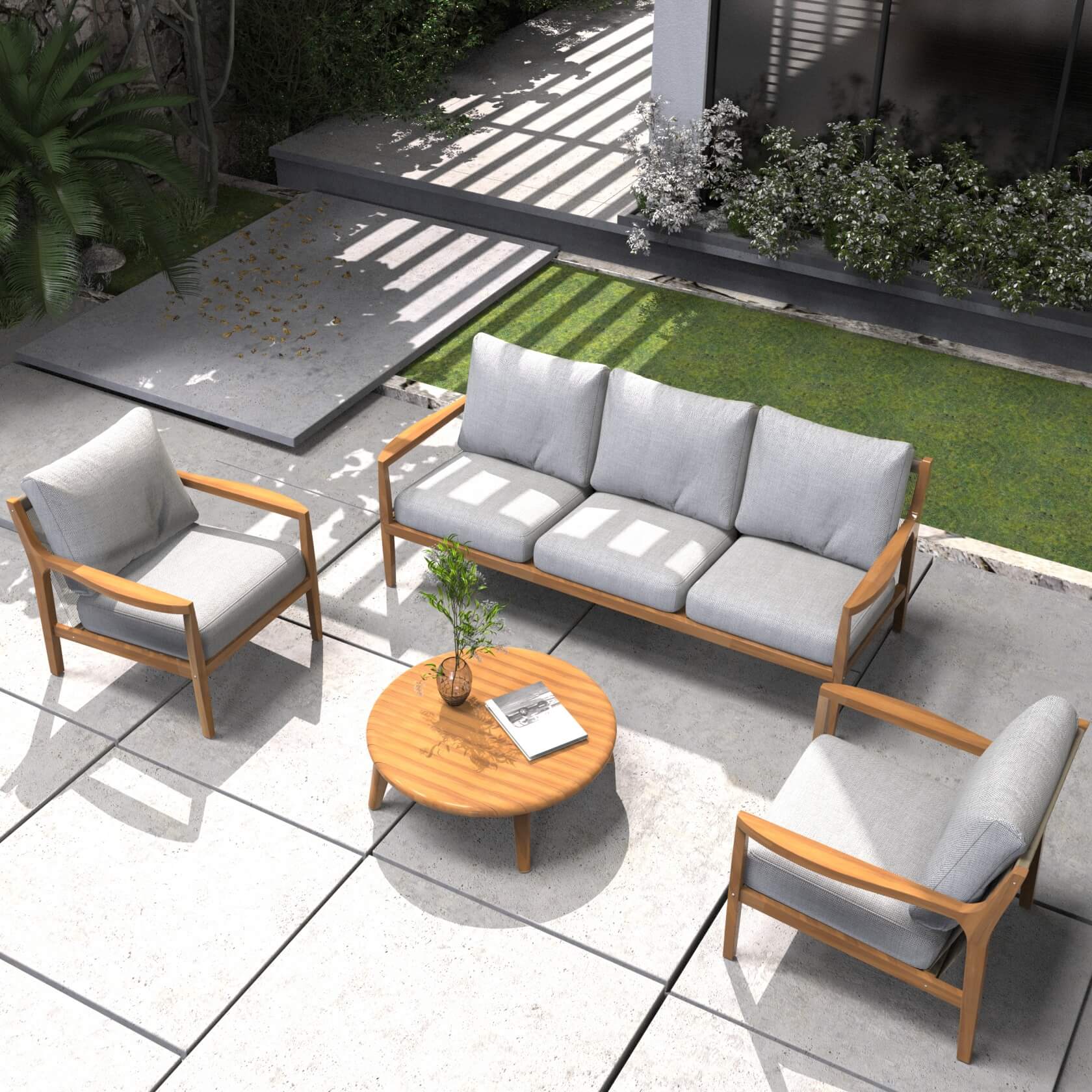 Rebel 5 - Seater Wood Patio Conversation Set (PAS - 2513 - 3SC+SC*2+TA) - Direct Wicker