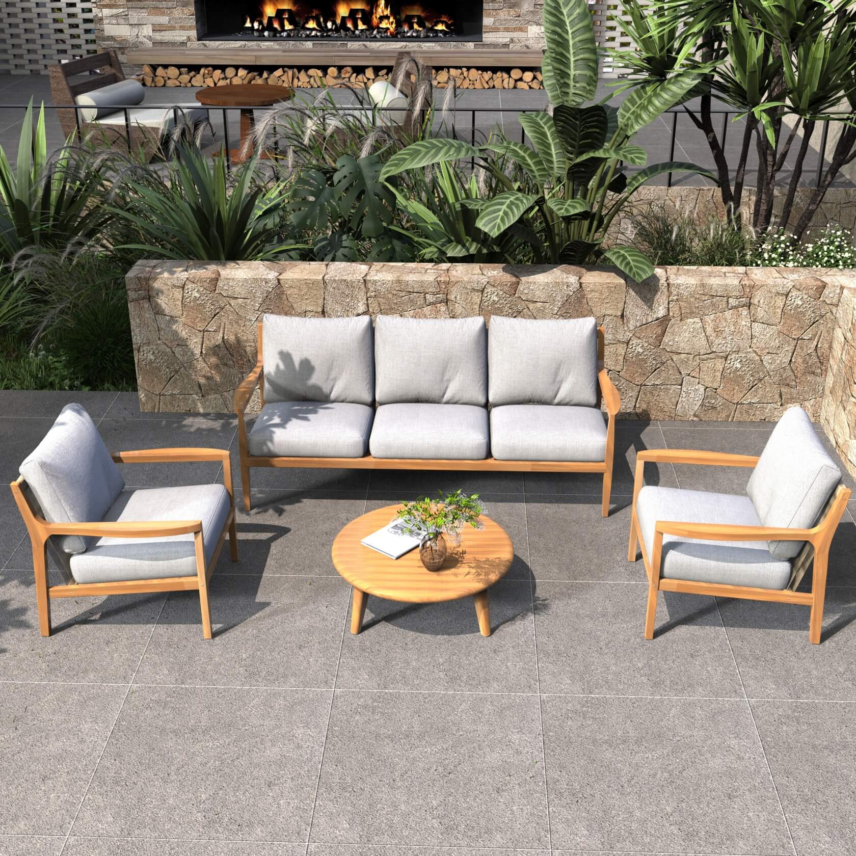 Rebel 5 - Seater Wood Patio Conversation Set (PAS - 2513 - 3SC+SC*2+TA) - Direct Wicker