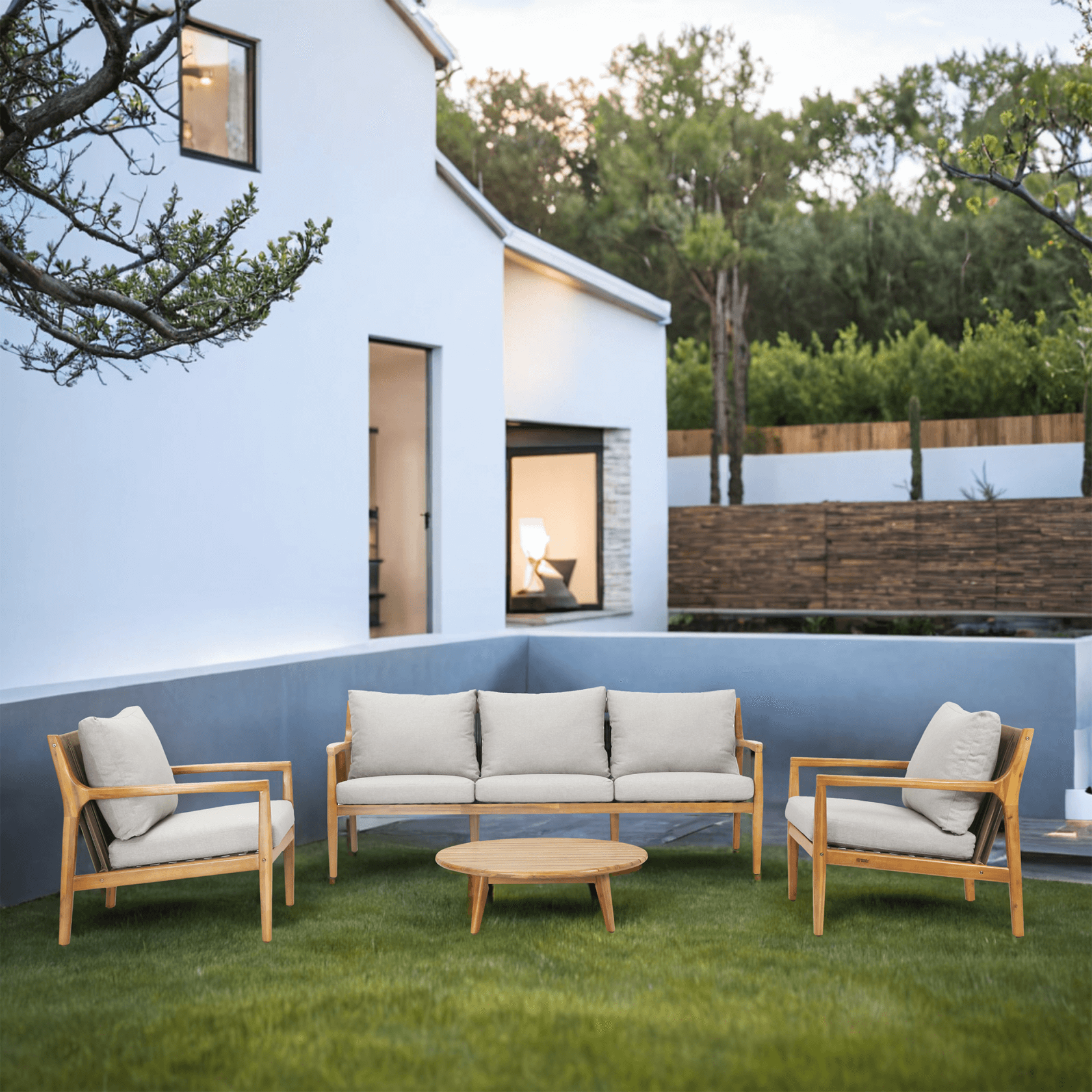 Rebel 5 - Seater Wood Patio Conversation Set (PAS - 2513 - 3SC+SC*2+TA) - Direct Wicker