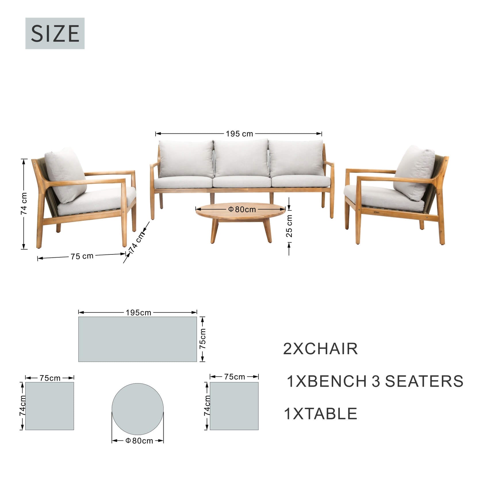 Rebel 5 - Seater Wood Patio Conversation Set (PAS - 2513 - 3SC+SC*2+TA) - Direct Wicker