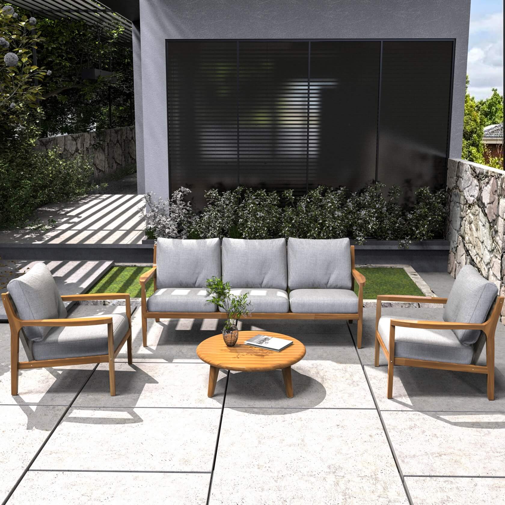 Rebel 5 - Seater Wood Patio Conversation Set (PAS - 2513 - 3SC+SC*2+TA) - Direct Wicker