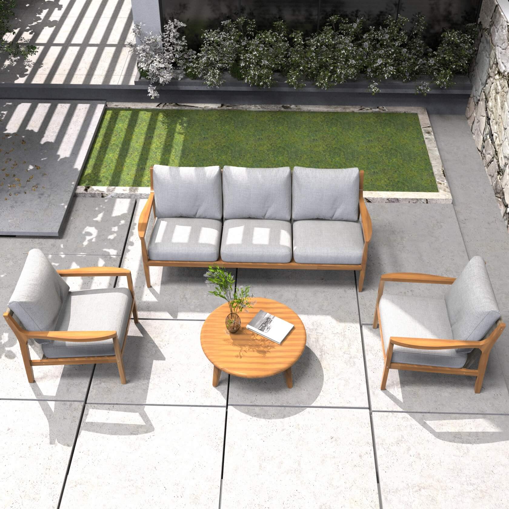 Rebel 5 - Seater Wood Patio Conversation Set (PAS - 2513 - 3SC+SC*2+TA) - Direct Wicker