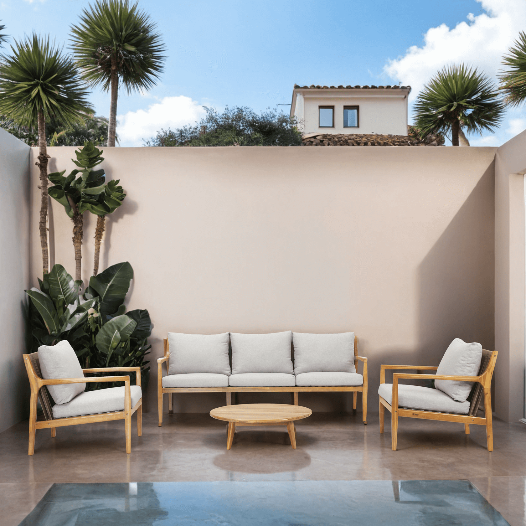 Rebel 5 - Seater Wood Patio Conversation Set (PAS - 2513 - 3SC+SC*2+TA) - Direct Wicker