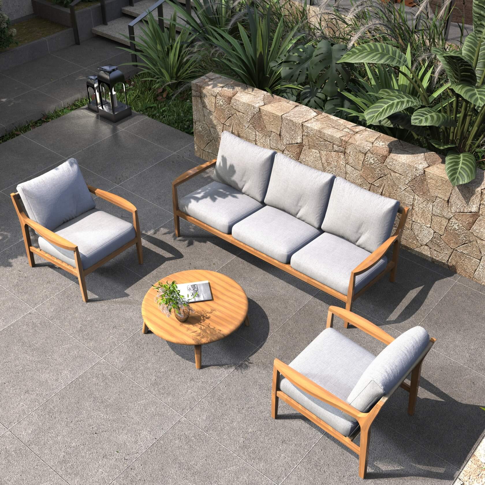 Rebel 5 - Seater Wood Patio Conversation Set (PAS - 2513 - 3SC+SC*2+TA) - Direct Wicker