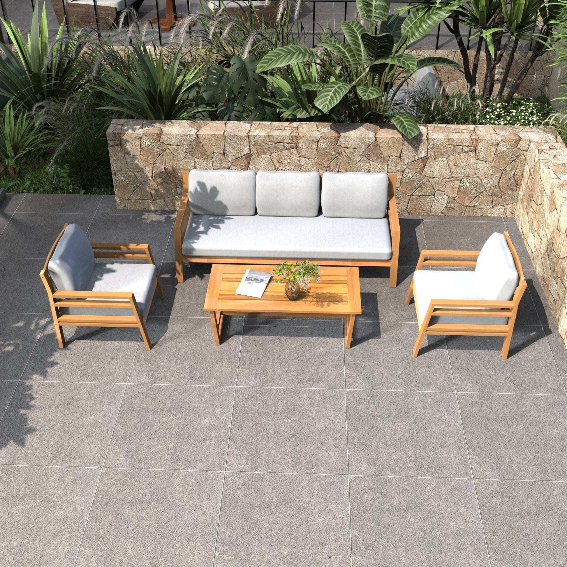 Rebel 5-Seater Wood Patio Conversation Set (PAS-2520-3SC+SC*2+TA) - Direct Wicker