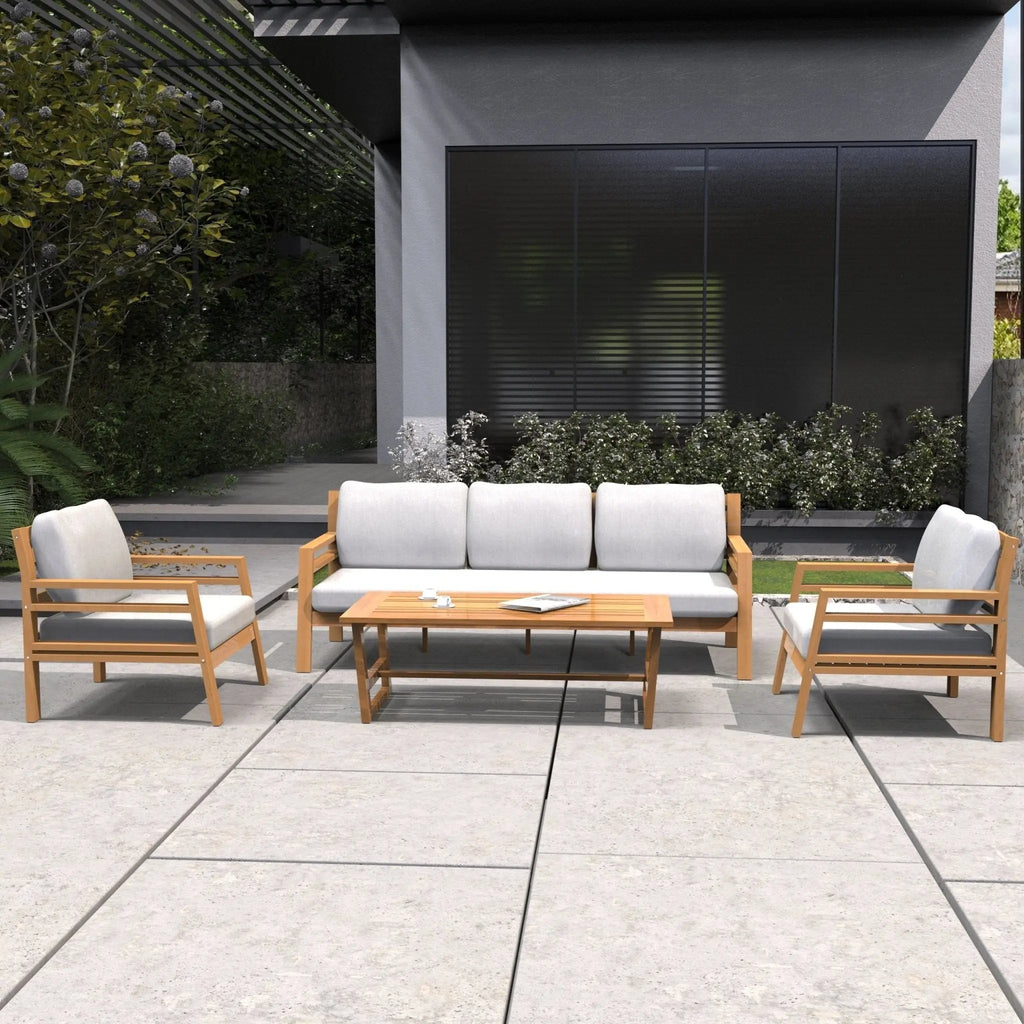 Rebel 5-Seater Wood Patio Conversation Set (PAS-2520-3SC+SC*2+TA) - Direct Wicker