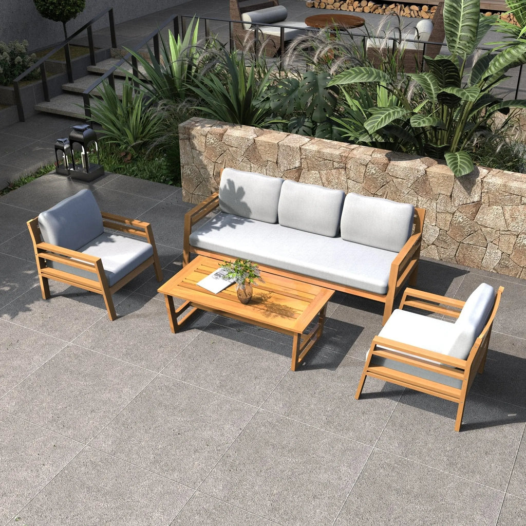 Rebel 5-Seater Wood Patio Conversation Set (PAS-2520-3SC+SC*2+TA) - Direct Wicker