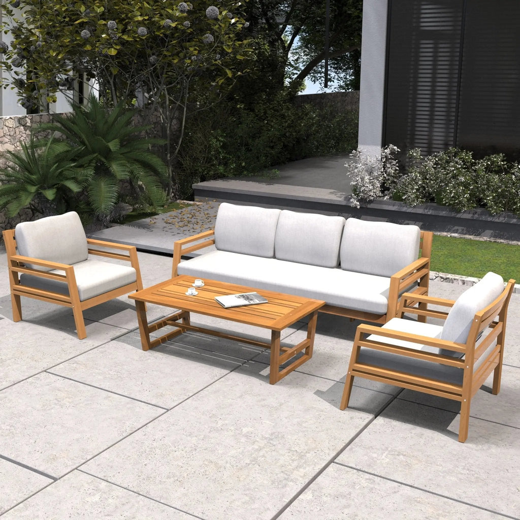 Rebel 5-Seater Wood Patio Conversation Set (PAS-2520-3SC+SC*2+TA) - Direct Wicker