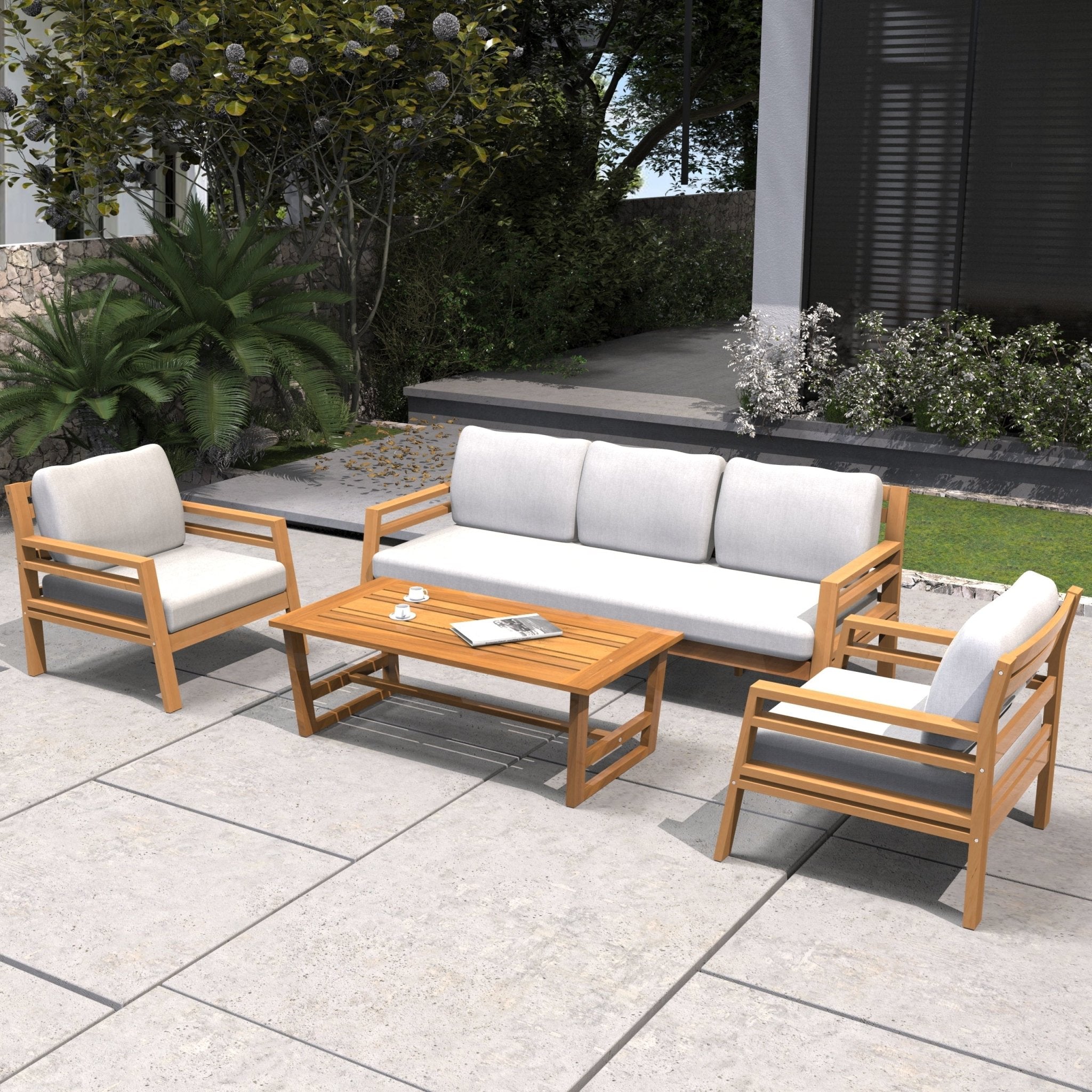 Rebel 5-Seater Wood Patio Conversation Set (PAS-2520-3SC+SC*2+TA) - Direct Wicker