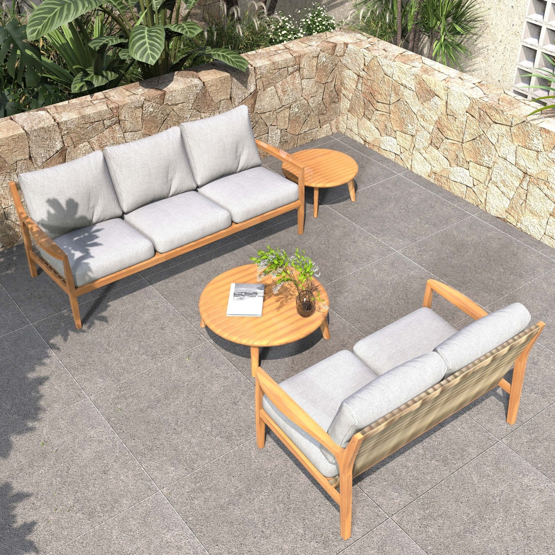 Rebel 5 - Seater Wood Patio Conversation Set with Side Table (PAS - 2513 - 3SC+2SC+TA+ST) - Direct Wicker