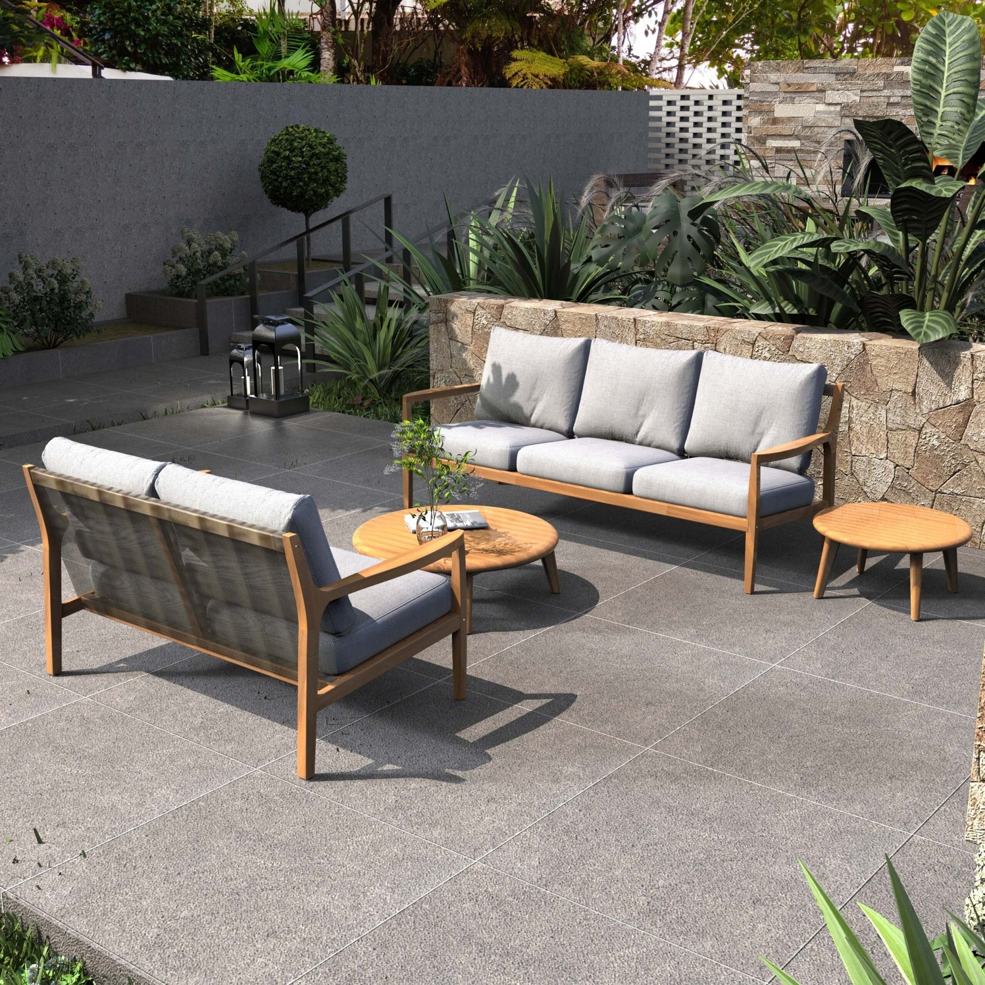 Rebel 5 - Seater Wood Patio Conversation Set with Side Table (PAS - 2513 - 3SC+2SC+TA+ST) - Direct Wicker