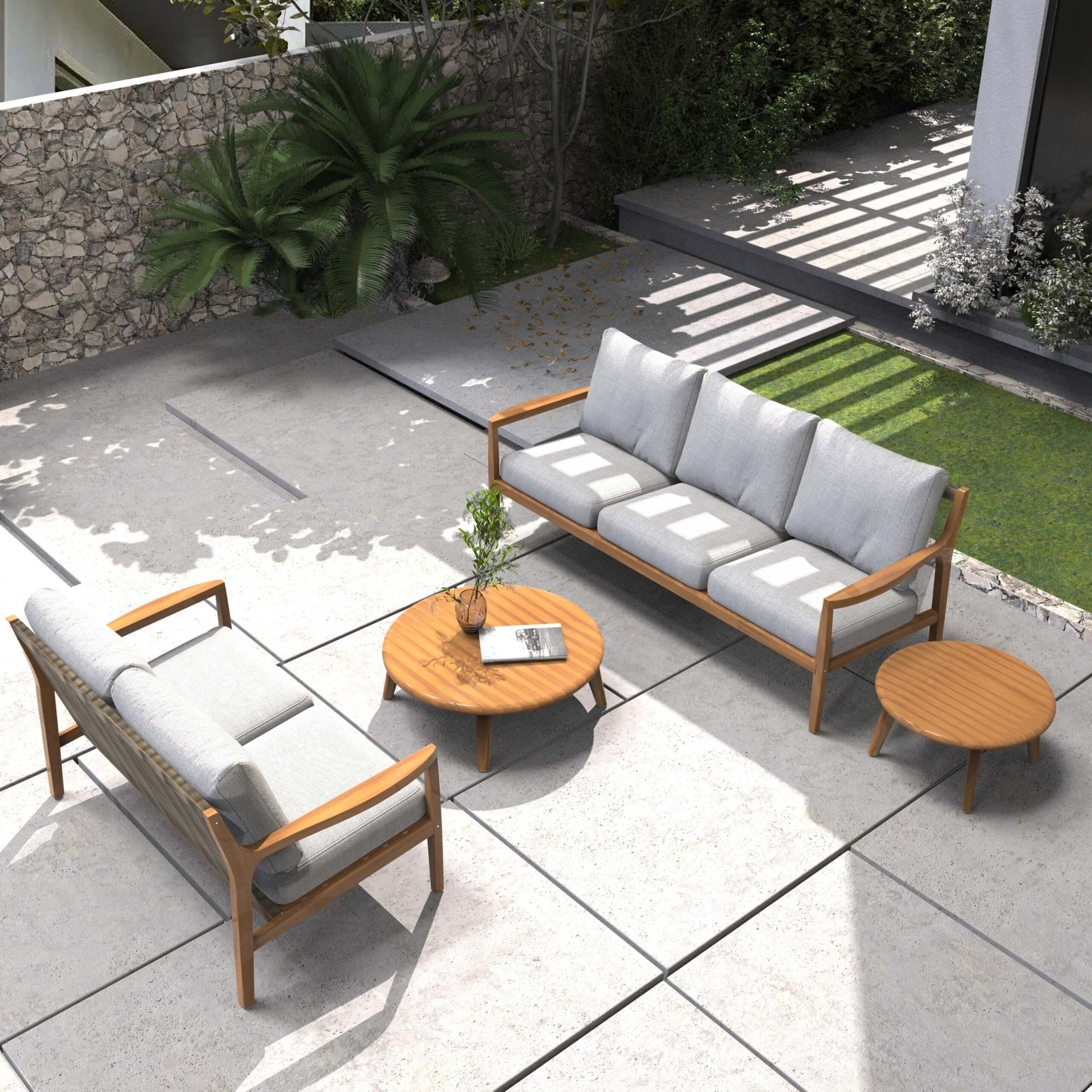 Rebel 5 - Seater Wood Patio Conversation Set with Side Table (PAS - 2513 - 3SC+2SC+TA+ST) - Direct Wicker