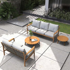 Rebel 5 - Seater Wood Patio Conversation Set with Side Table (PAS - 2513 - 3SC+2SC+TA+ST) - Direct Wicker