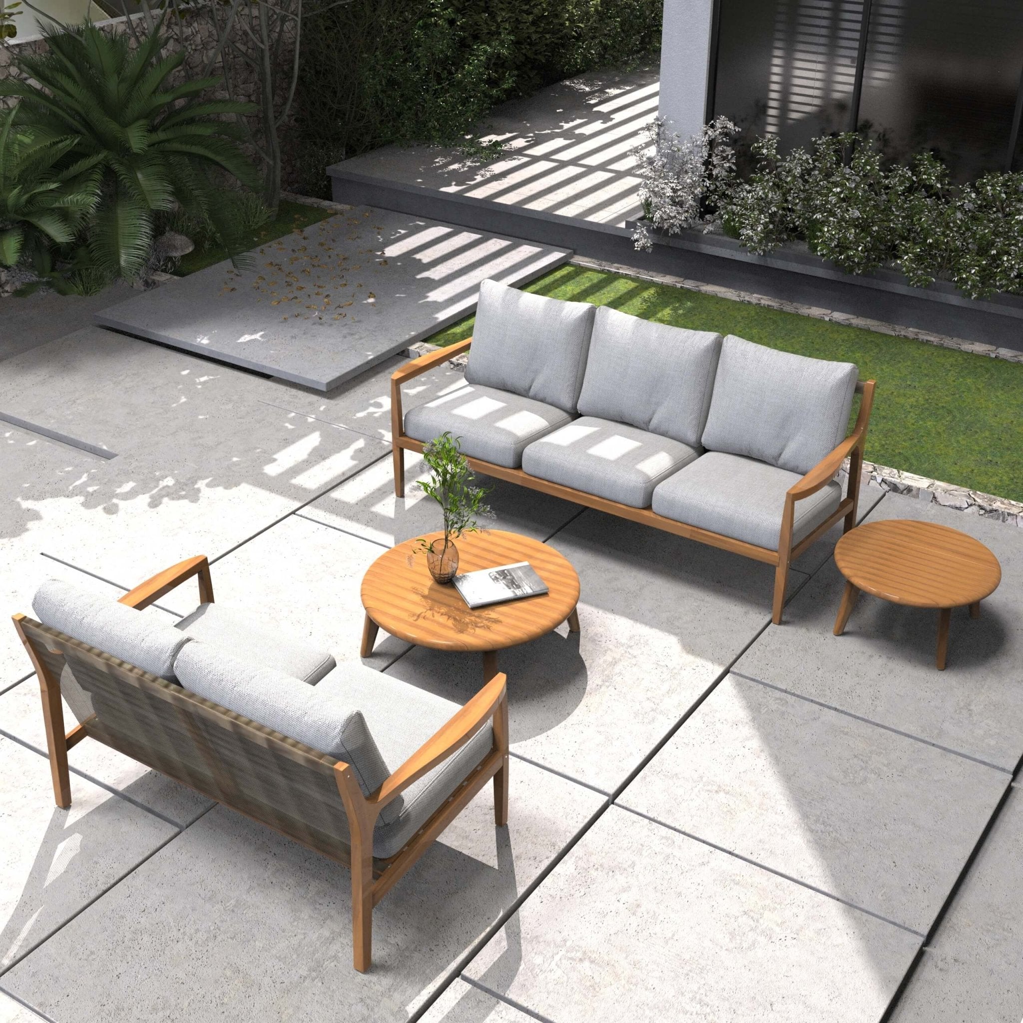 Rebel 5 - Seater Wood Patio Conversation Set with Side Table (PAS - 2513 - 3SC+2SC+TA+ST) - Direct Wicker