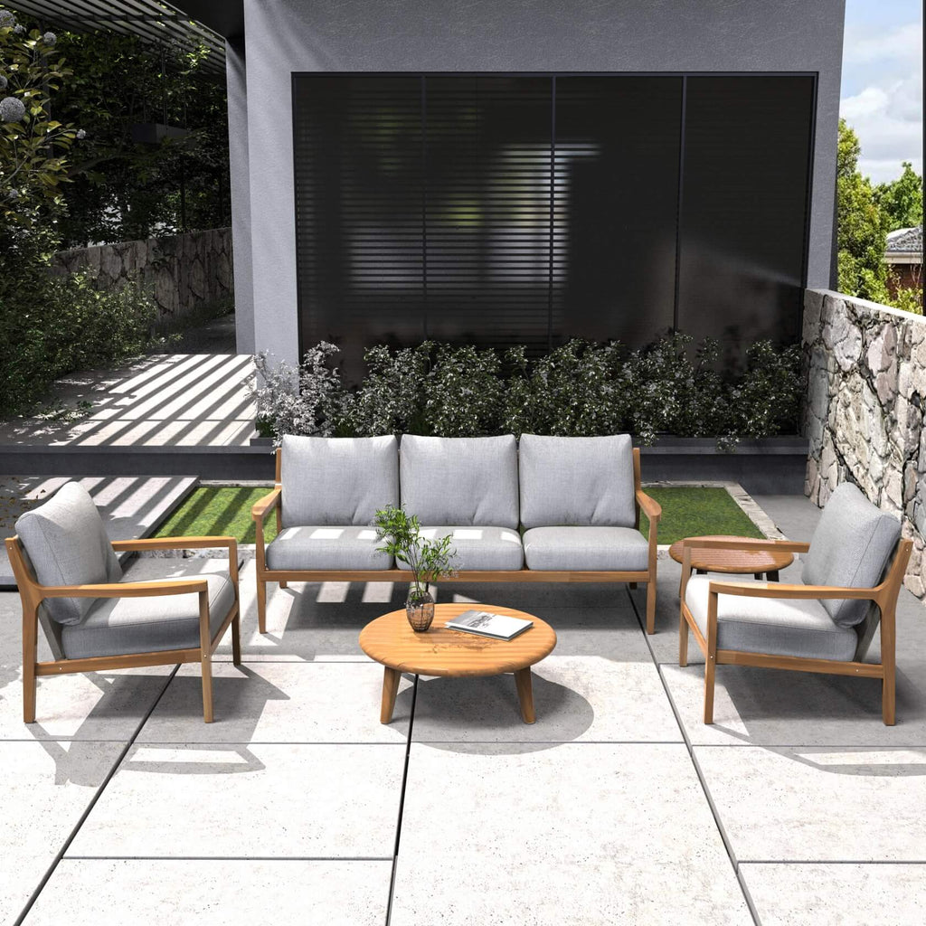 Rebel 5 - Seater Wood Patio Conversation Set with Side Table(PAS - 2513 - 3SC+SC*2+TA+ST) - Direct Wicker