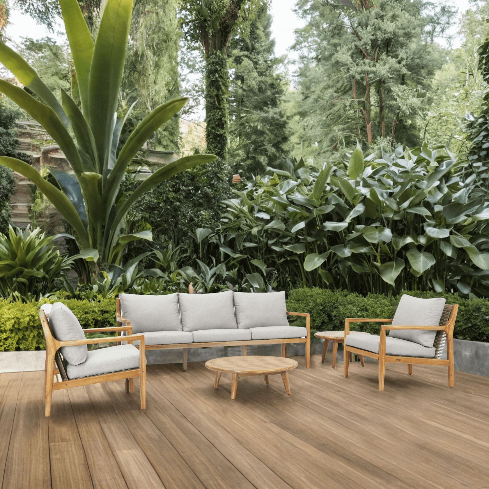 Rebel 5 - Seater Wood Patio Conversation Set with Side Table(PAS - 2513 - 3SC+SC*2+TA+ST) - Direct Wicker