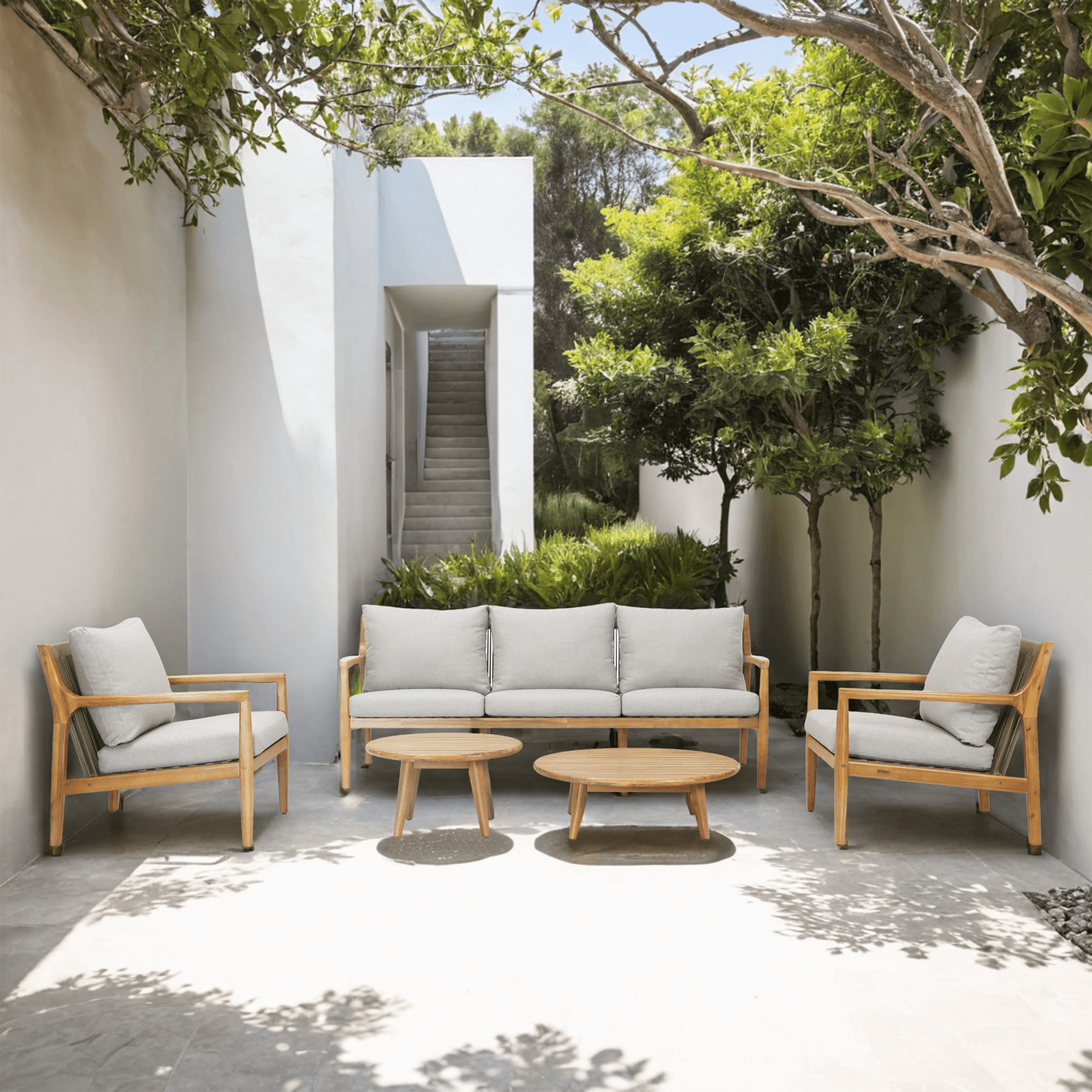 Rebel 5 - Seater Wood Patio Conversation Set with Side Table(PAS - 2513 - 3SC+SC*2+TA+ST) - Direct Wicker