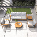 Rebel 5 - Seater Wood Patio Conversation Set with Side Table(PAS - 2513 - 3SC+SC*2+TA+ST) - Direct Wicker
